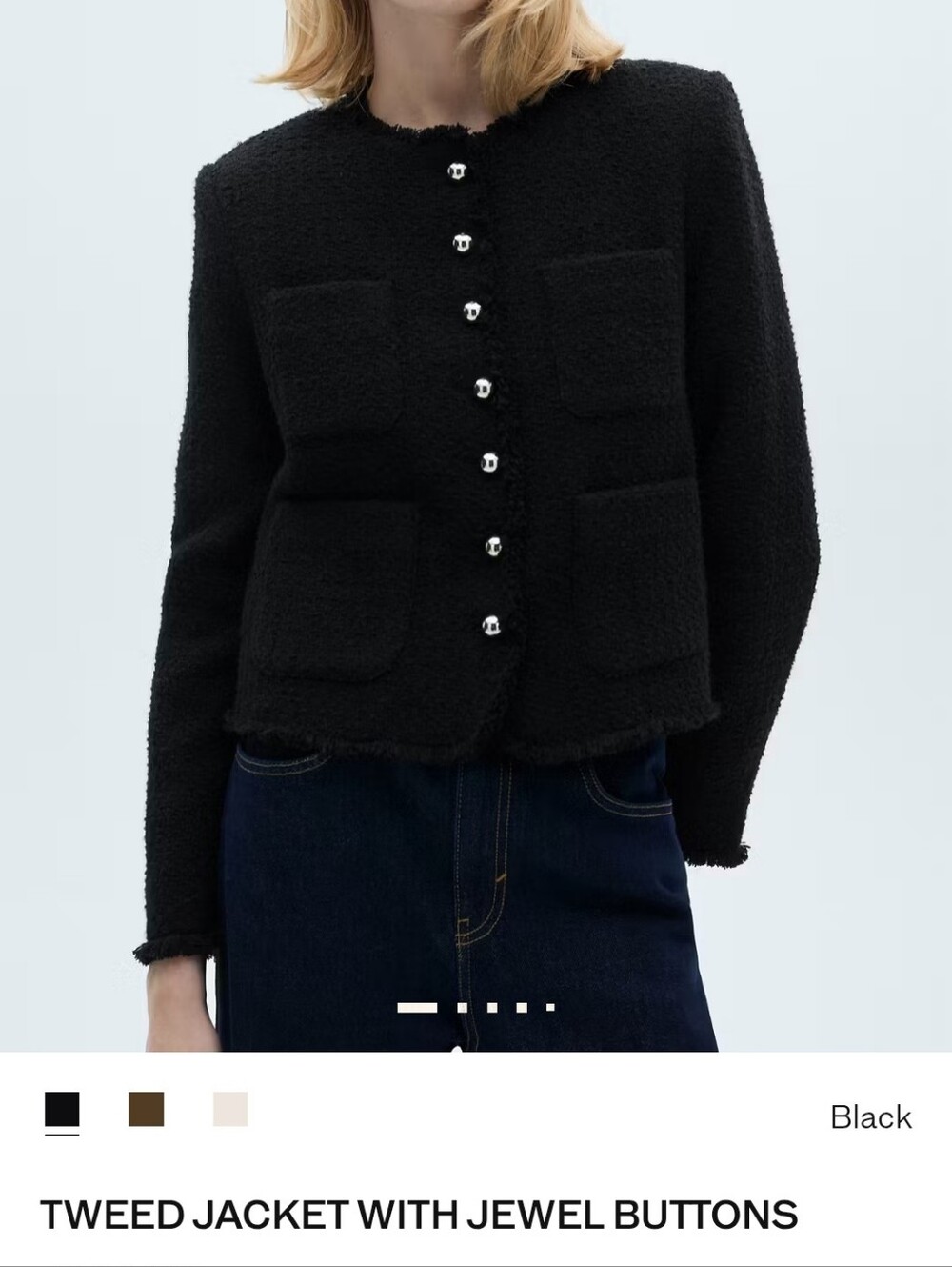 Mango Tweed Jacket with Jewel Buttons - Black Xxs